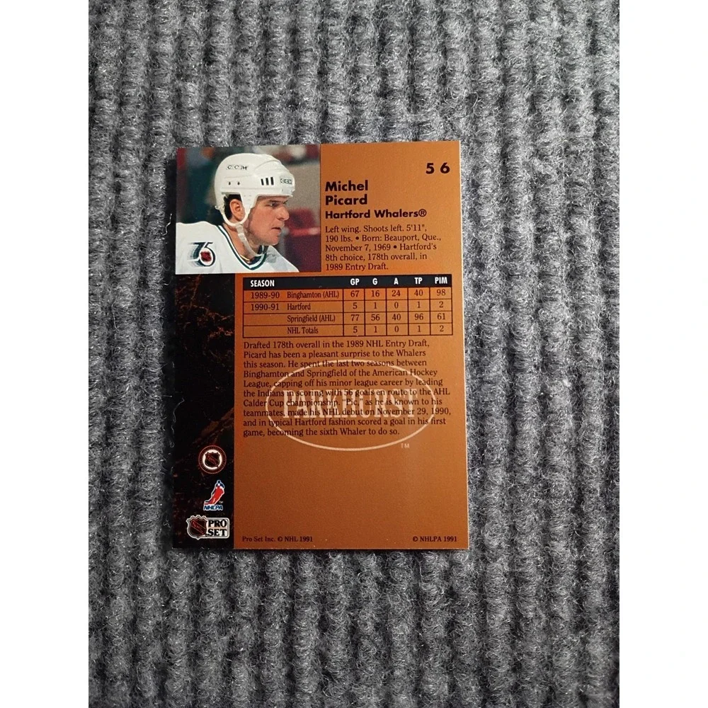 1991 Parkhurst Hartford Whalers Michael Picard Rookie Hockey Card #56
